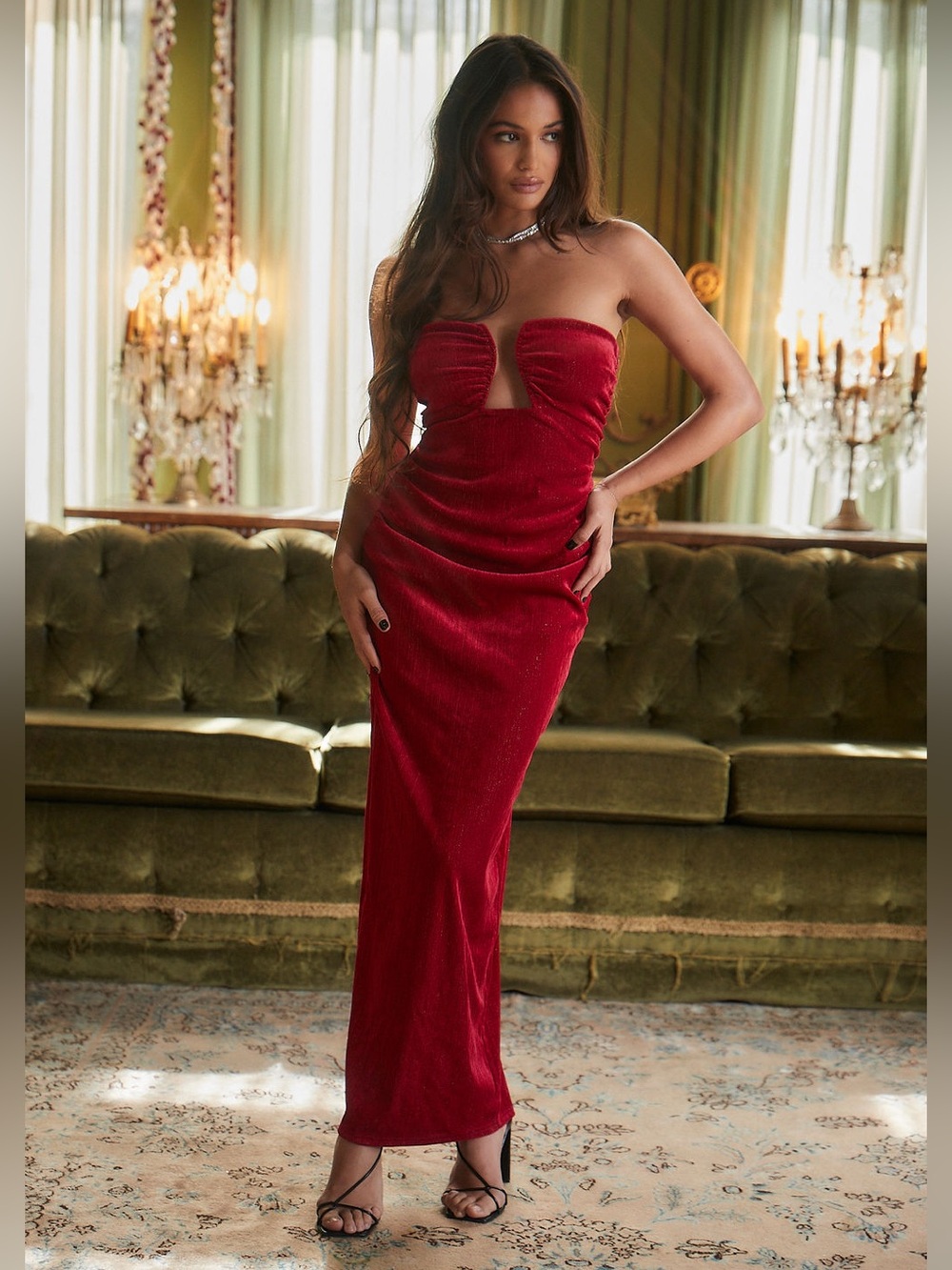 12th Tribe Jones Red Velvet Maxi Dress - Size M